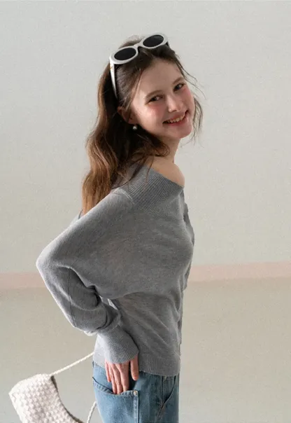 Off Shoulder Knit Cardigan with Button Front