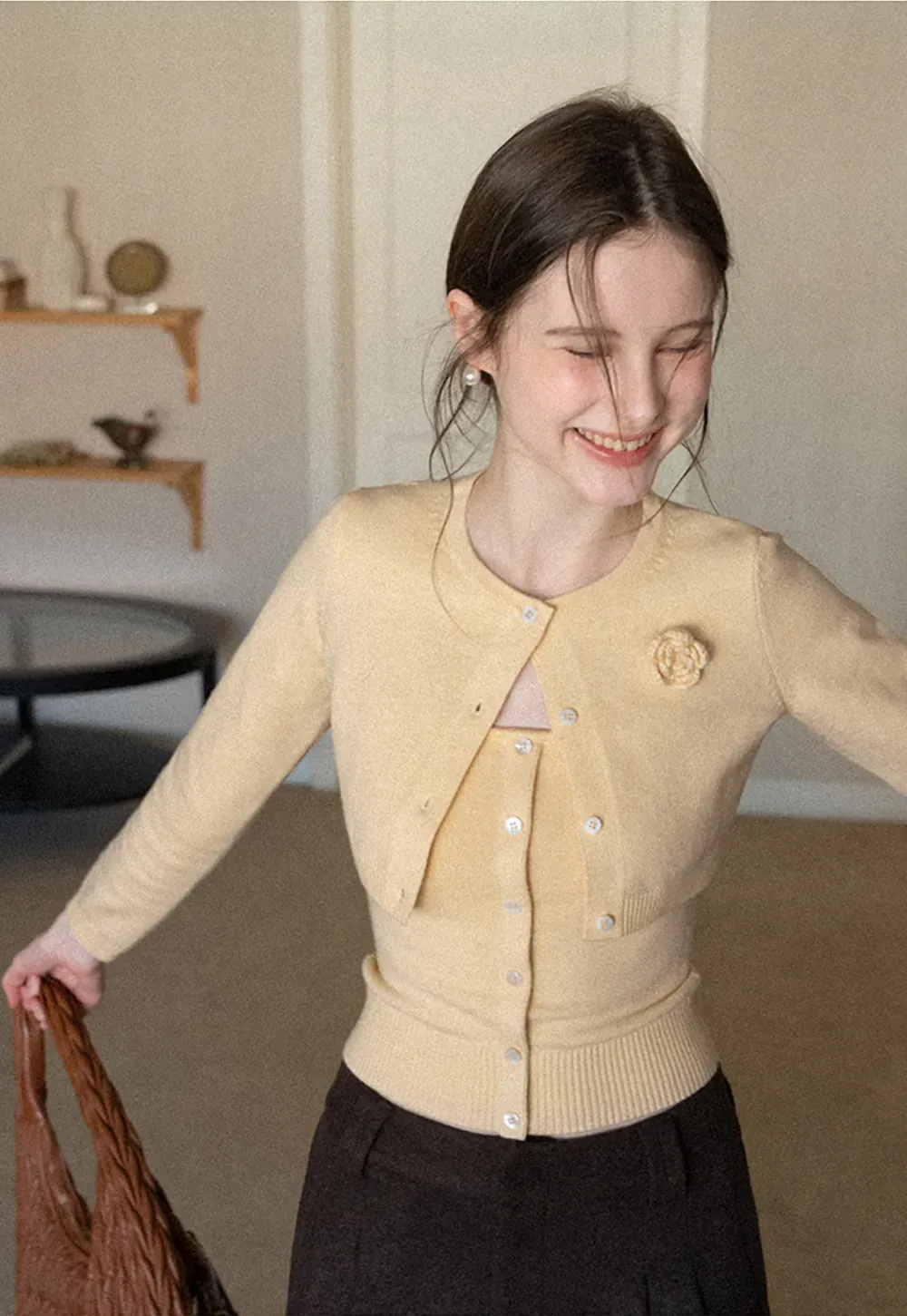 Elegant Knit Cardigan with Button Detail and Tank Top Set