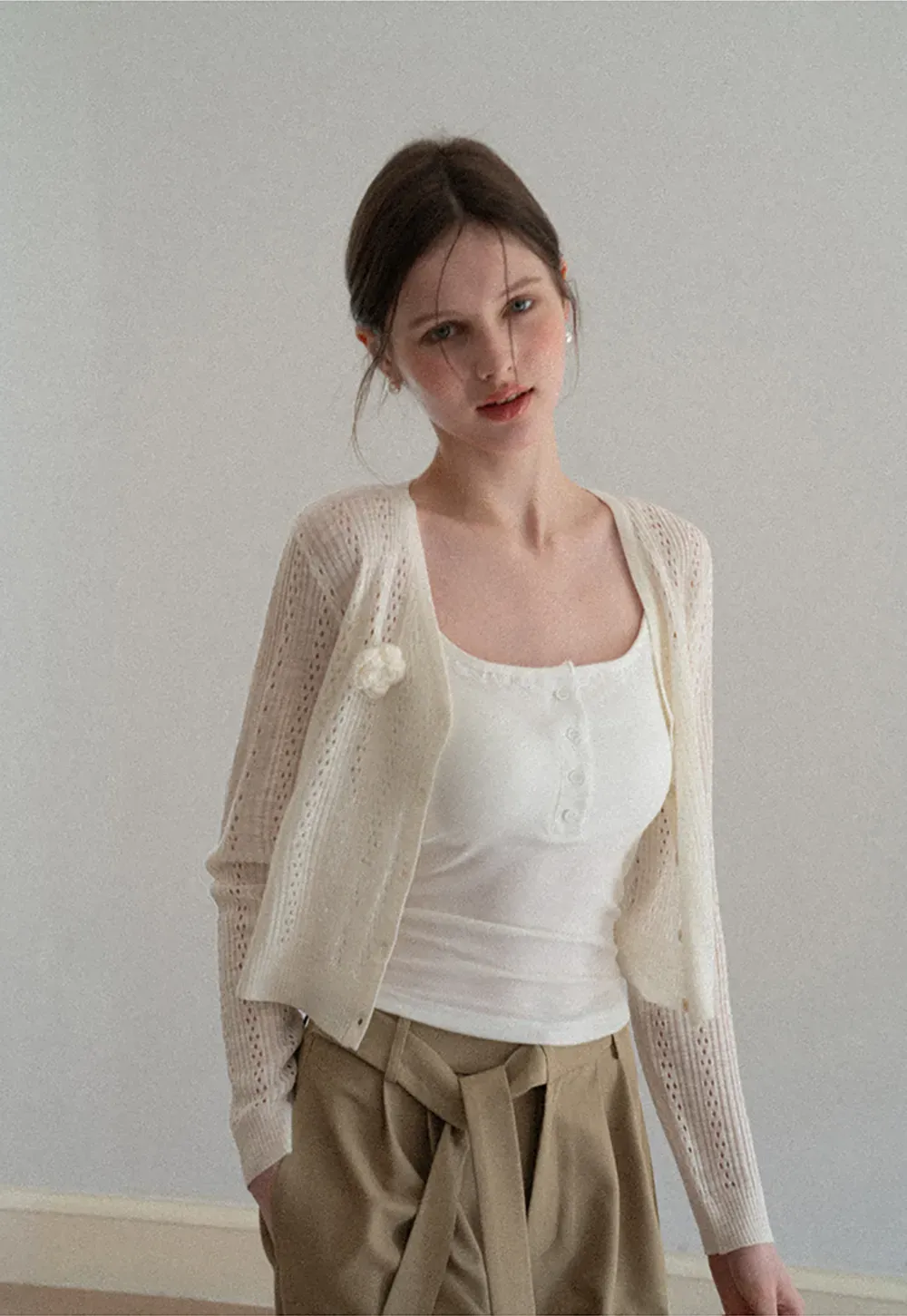 Wide leg casual pants with waist tie