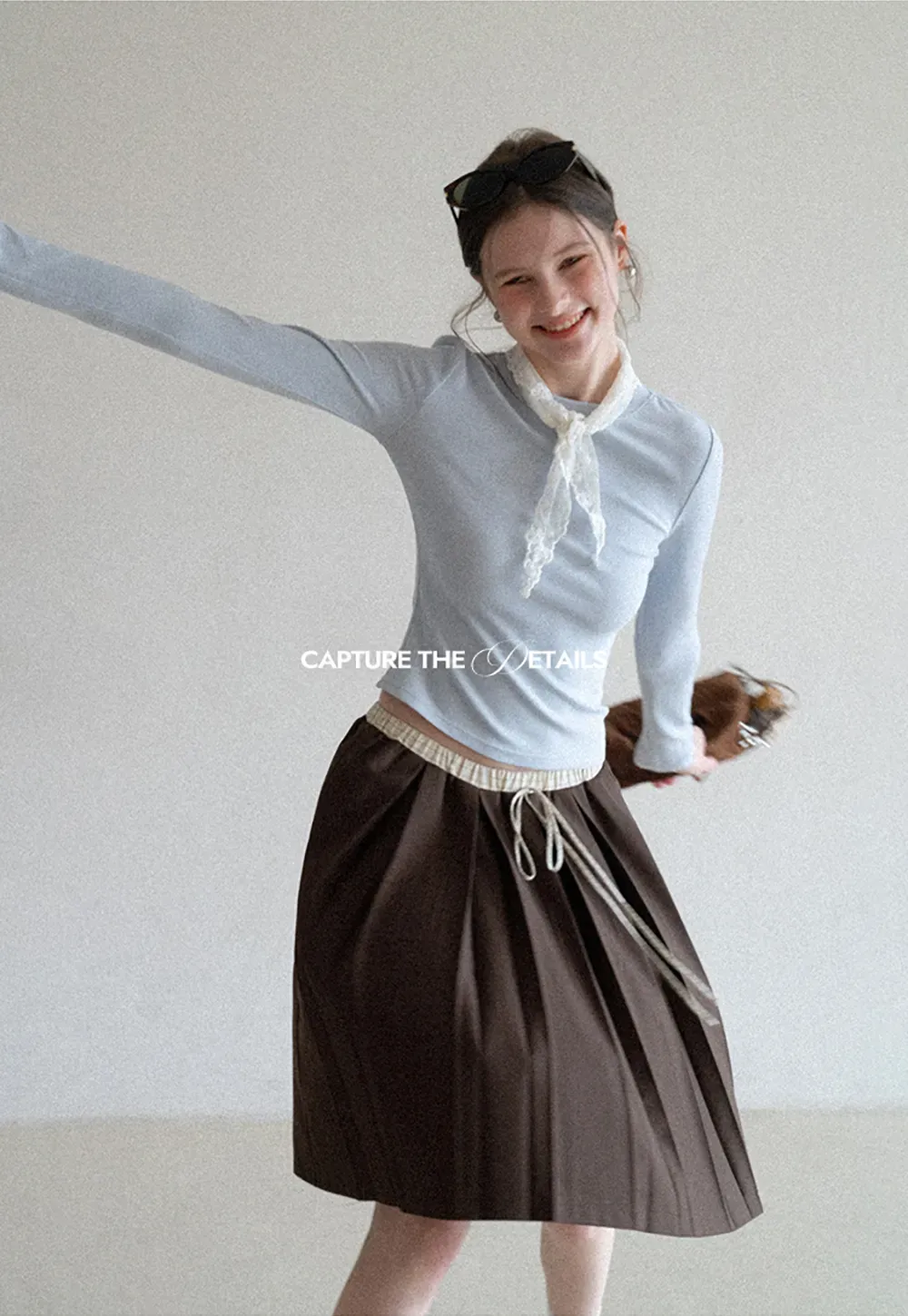 Elegant Long Sleeve Top with Neck Tie Detail