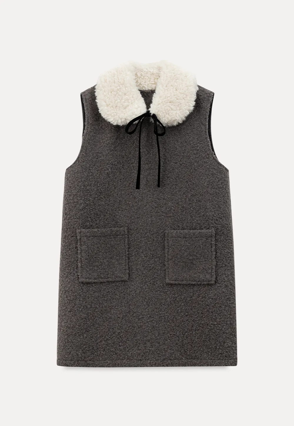 Wool Blend Sleeveless Dress with Faux Fur Collar