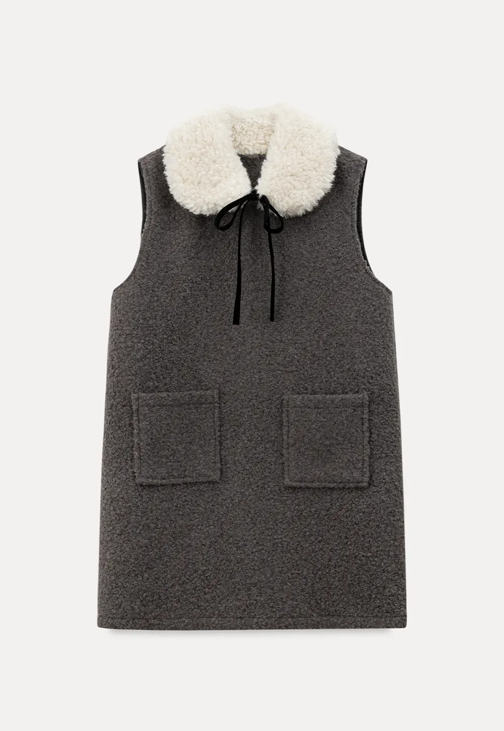 Wool Blend Sleeveless Dress with Faux Fur Collar