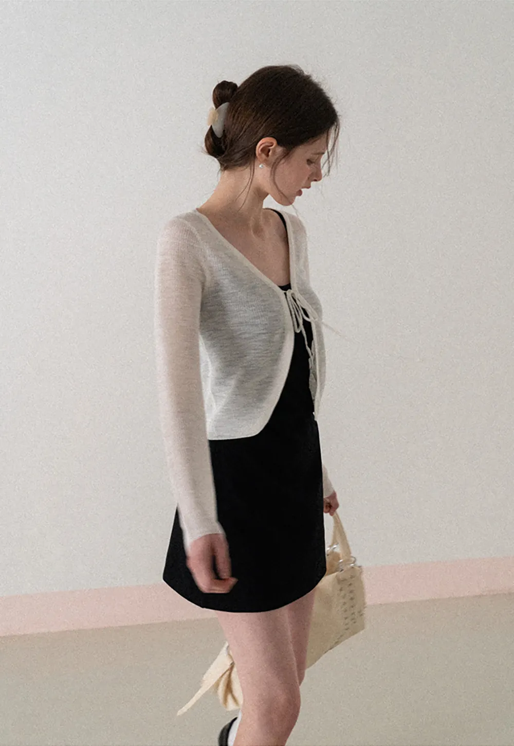 V Neck Long Sleeve Knit Cardigan with Front Tie