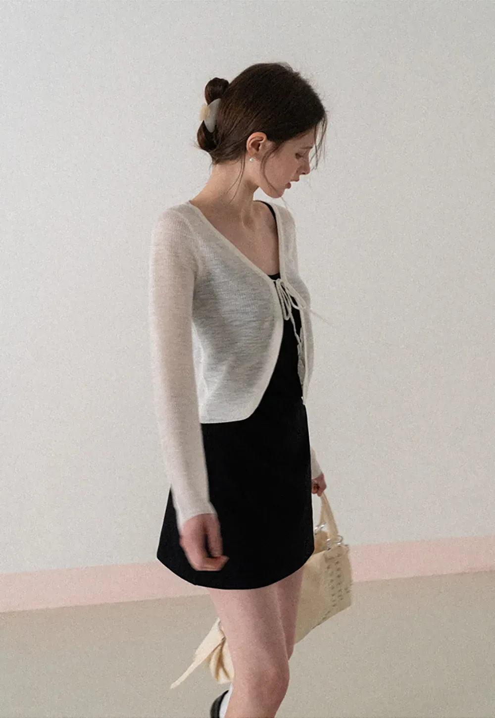 V Neck Long Sleeve Knit Cardigan with Front Tie