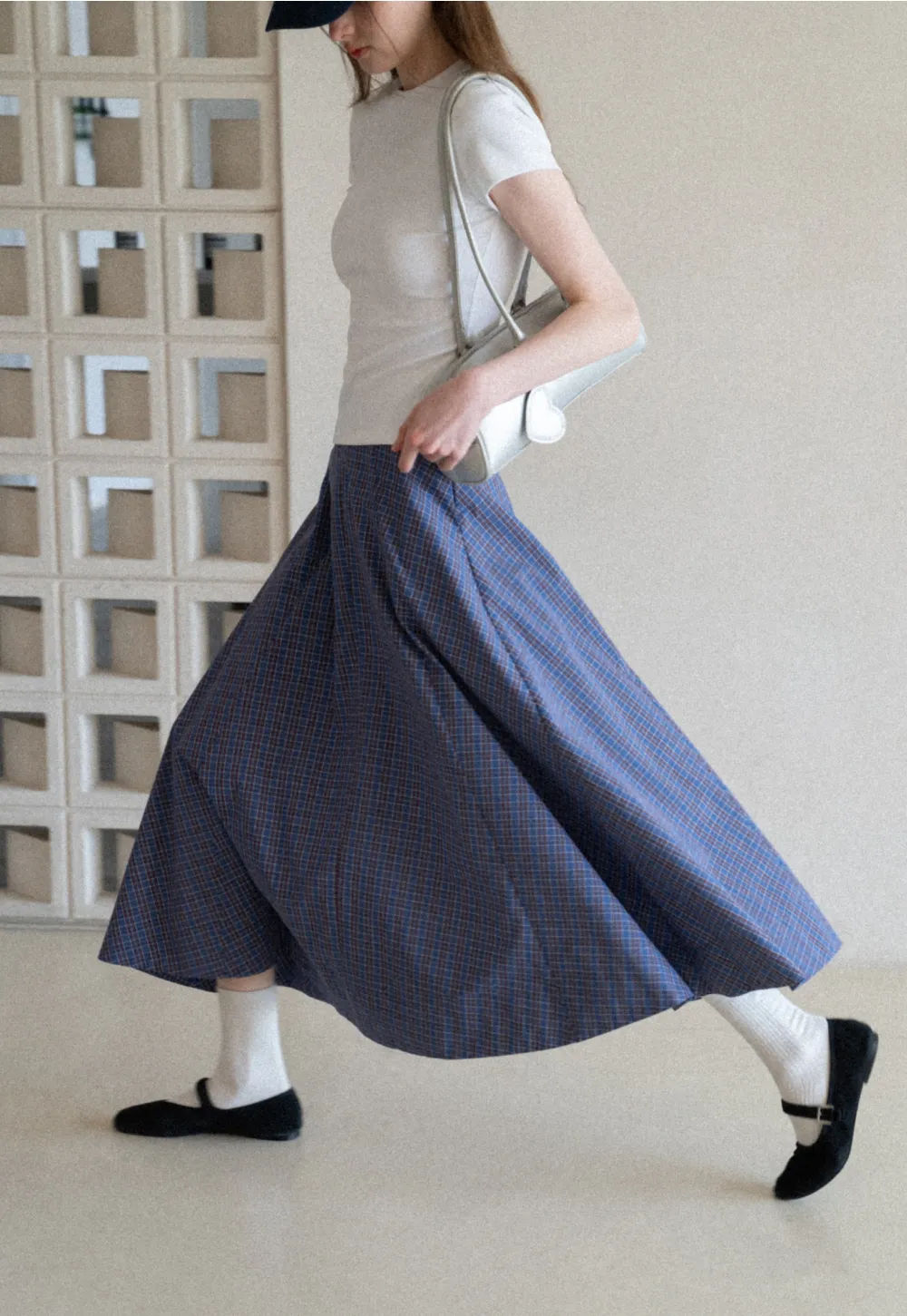 Plaid A-line Midi Skirt
