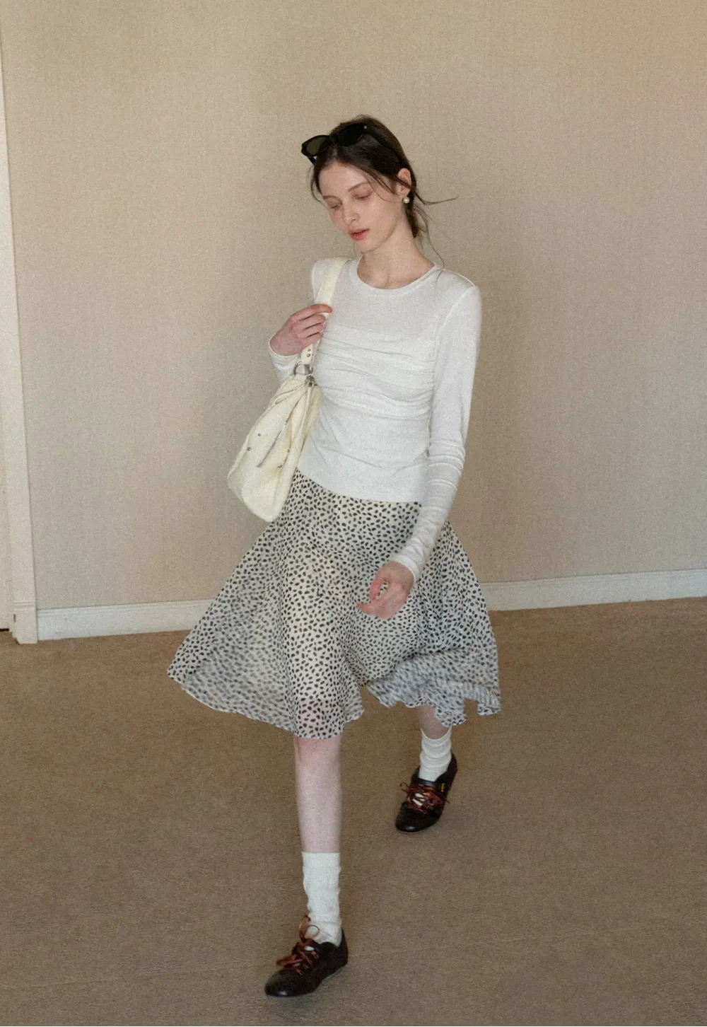 Ruched Long Sleeve T-Shirt with Gathered Detail