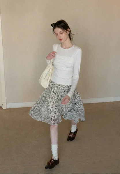 Ruched Long Sleeve T-Shirt with Gathered Detail