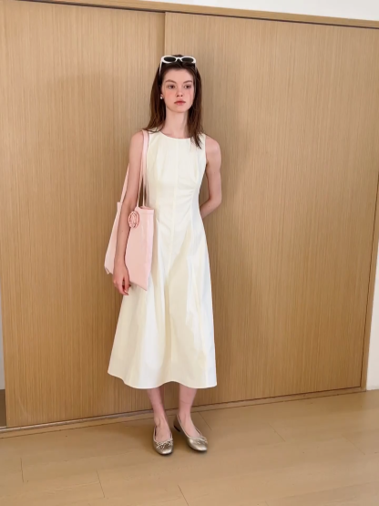 Sleeveless A-Line Midi Dress with Structured Bodice