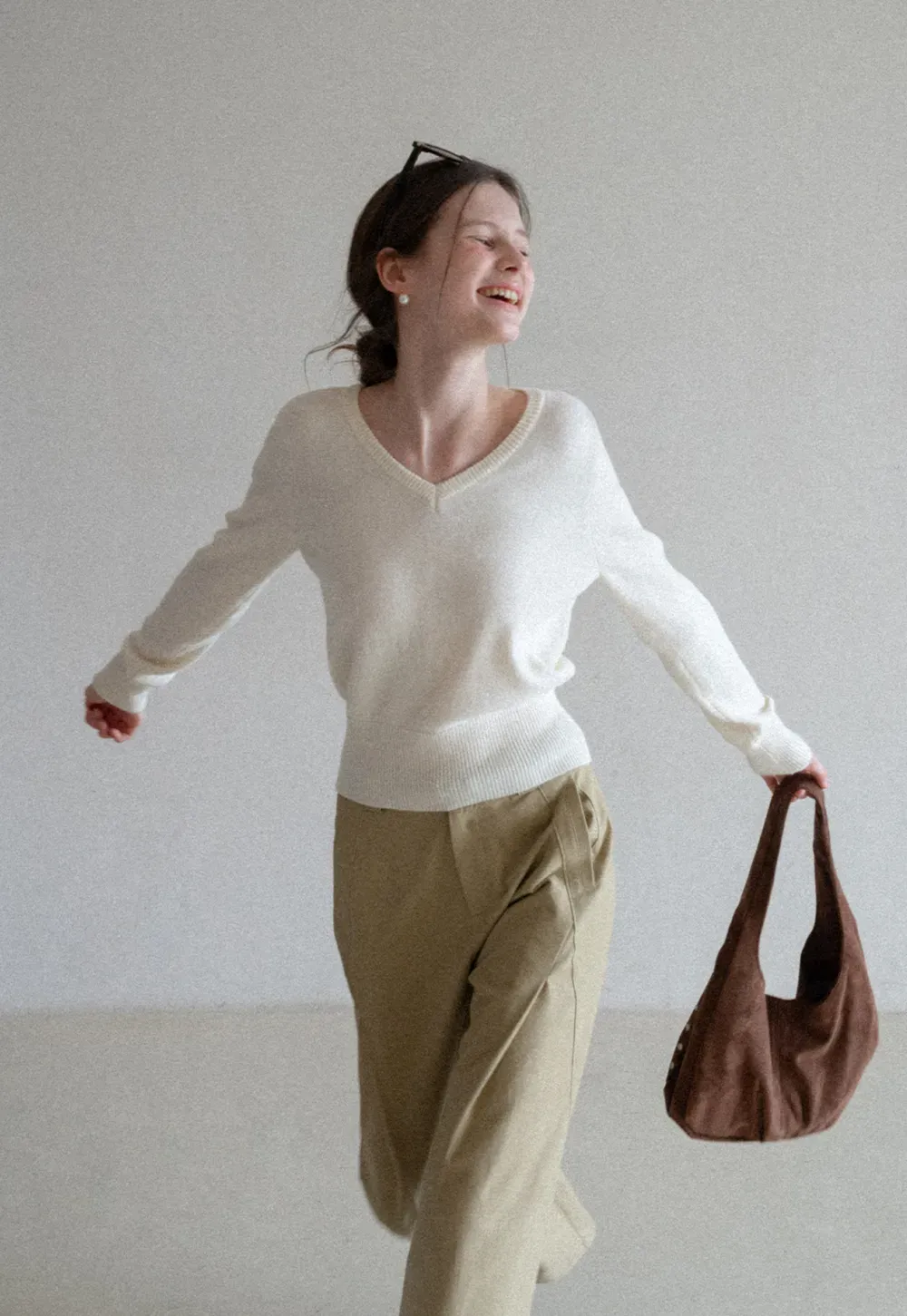 V Neck Knit Sweater with Layered Collar Design