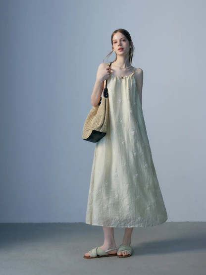 Floral Embellished Maxi Dress with Spaghetti Straps - Elegant Evening Wear