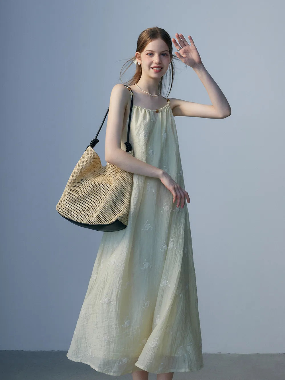 Floral Embellished Maxi Dress with Spaghetti Straps - Elegant Evening Wear