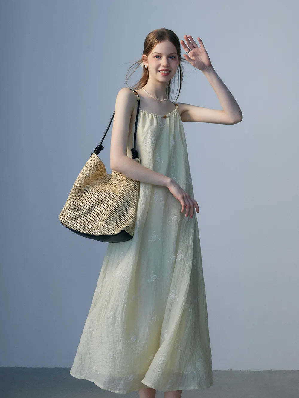 Floral Embellished Maxi Dress with Spaghetti Straps - Elegant Evening Wear