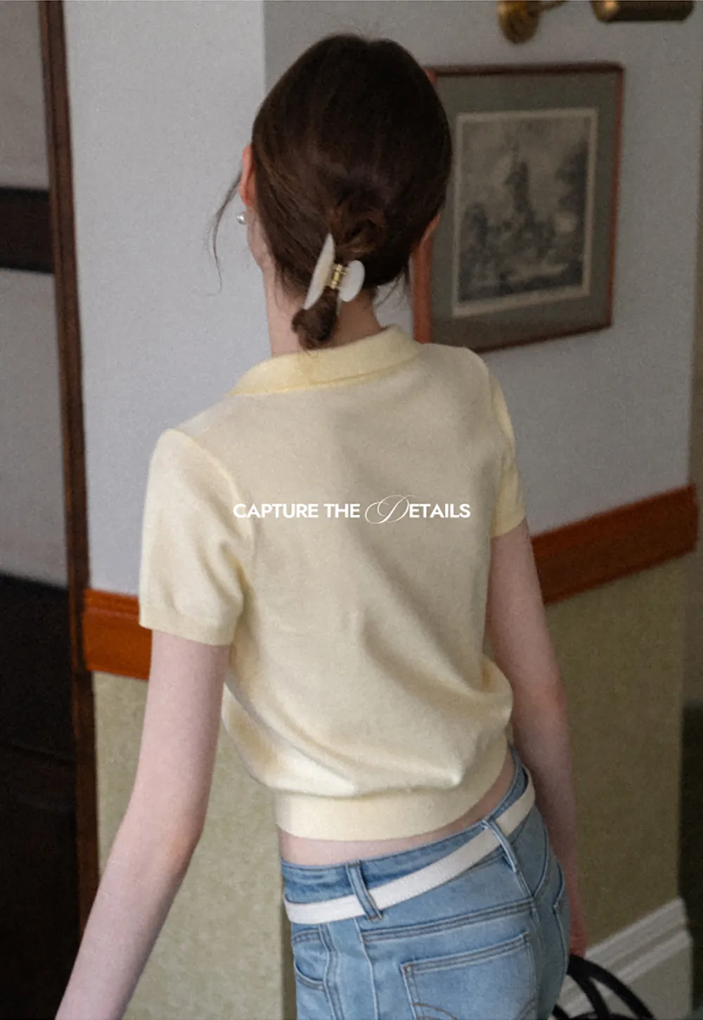 Short Sleeve Knit Top with Collar and Drawstring