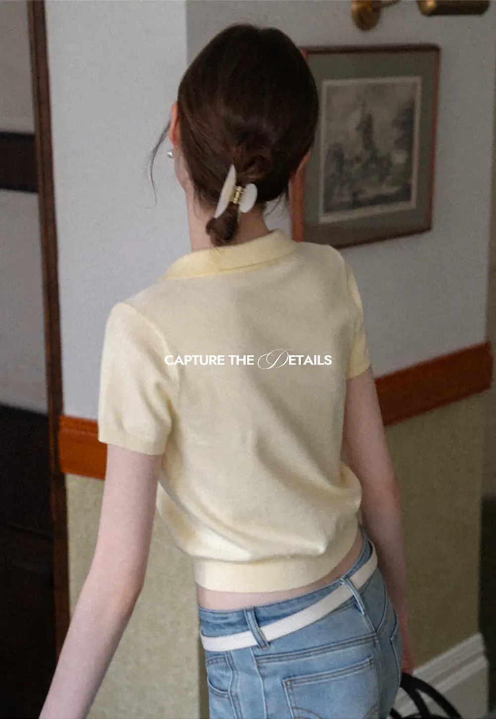 Short Sleeve Knit Top with Collar and Drawstring