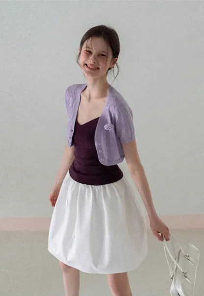 Short Sleeve Cable Knit Cardigan with Button Closure