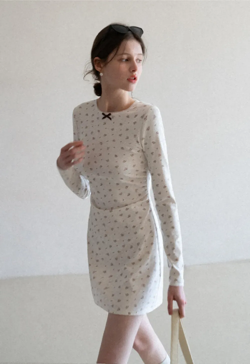 Long Sleeve Floral Print Dress with Cross Neck Detail