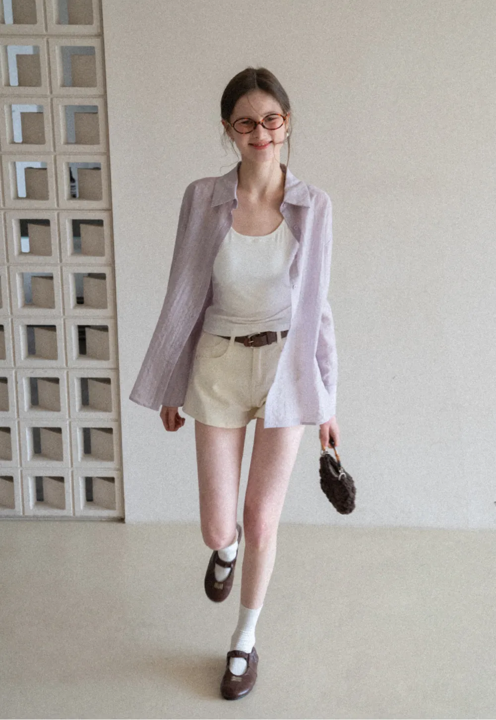 Lightweight Button Up Shirt with V Neck and Long Sleeves