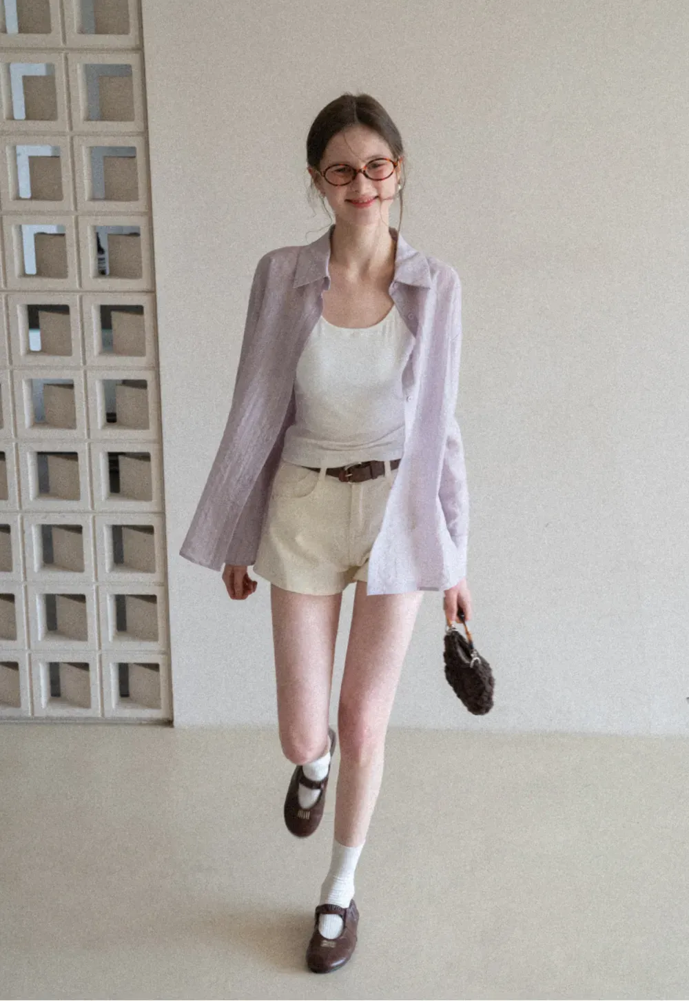 Lightweight Button Up Shirt with V Neck and Long Sleeves