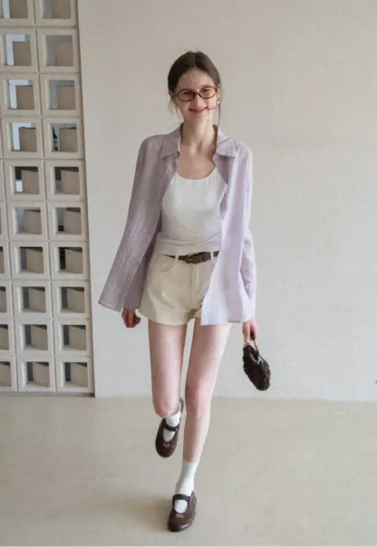 Lightweight Button Up Shirt with V Neck and Long Sleeves