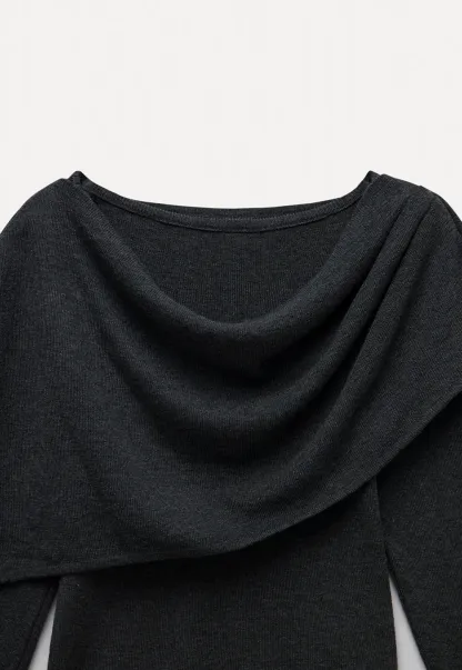 Womens Draped Cowl Neck Knit Top