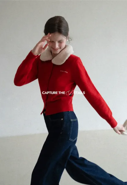 Soft Collar Knit Cardigan with Embroidery Design