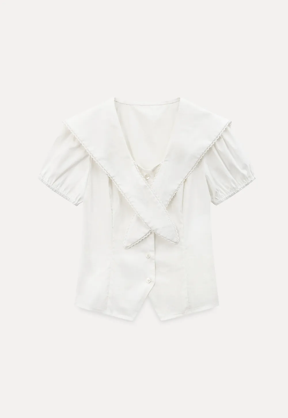 Short Sleeve Shirt with Collar and Bow Detail