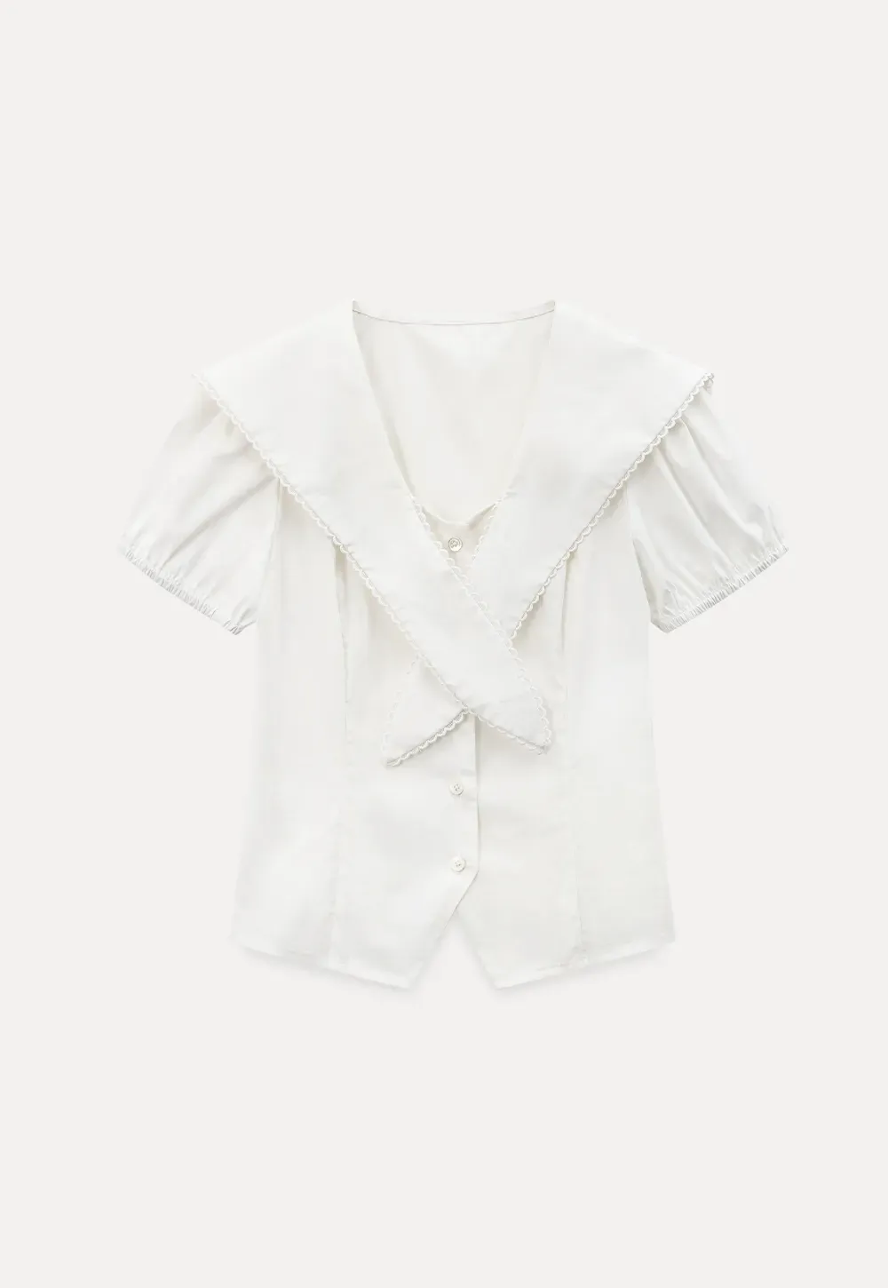 Short Sleeve Shirt with Collar and Bow Detail