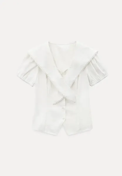 Short Sleeve Shirt with Collar and Bow Detail