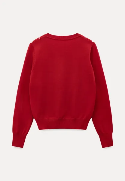 Red Knit Sweater with Shoulder Details