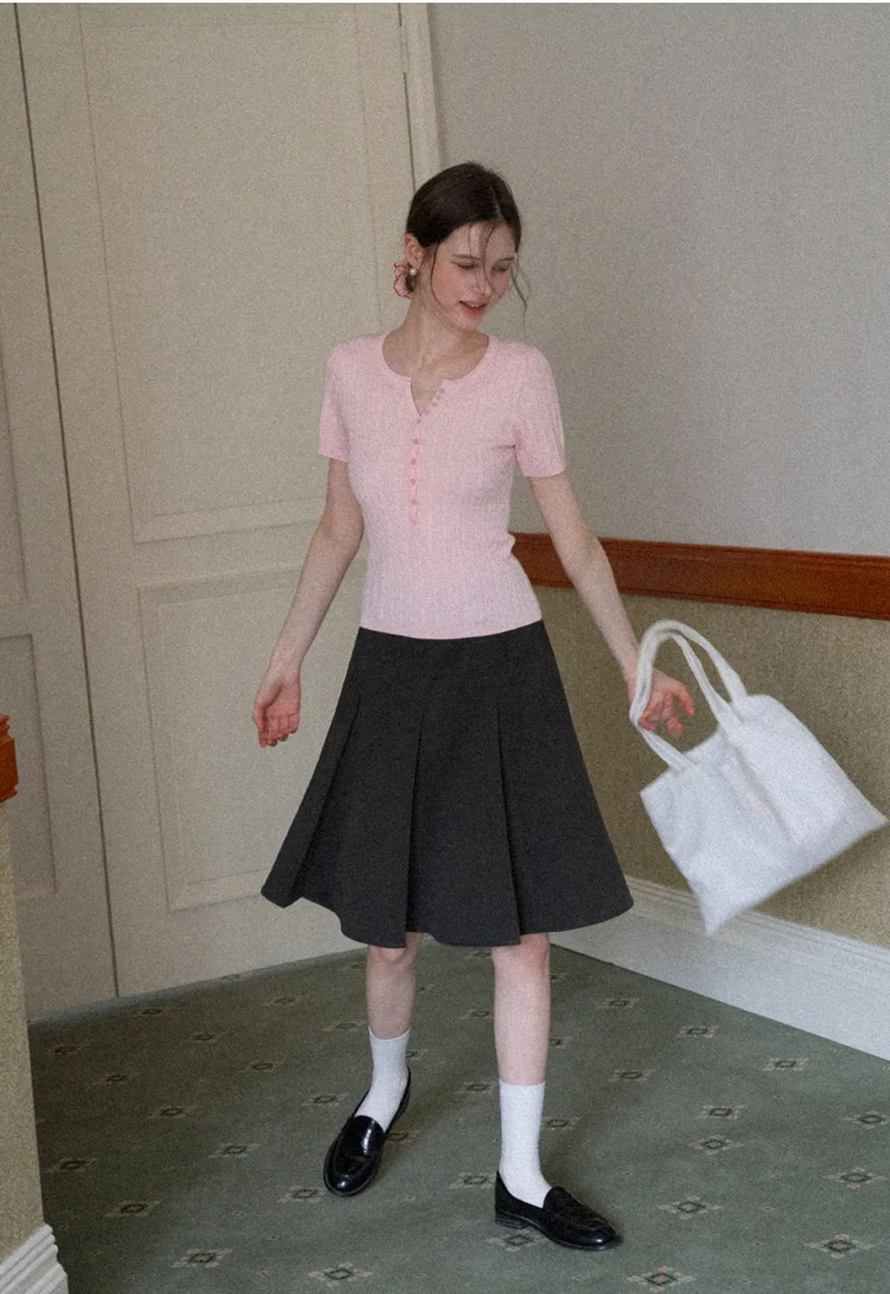 Pleated A-line Skirt with Waistband