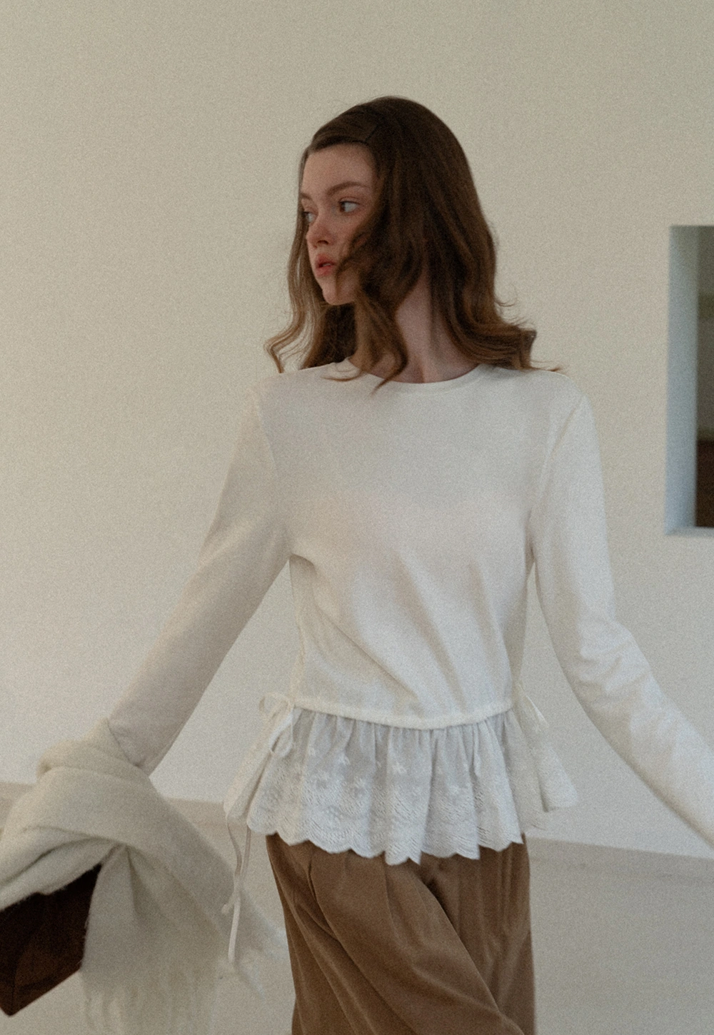 Lace Peplum Long Sleeve Top