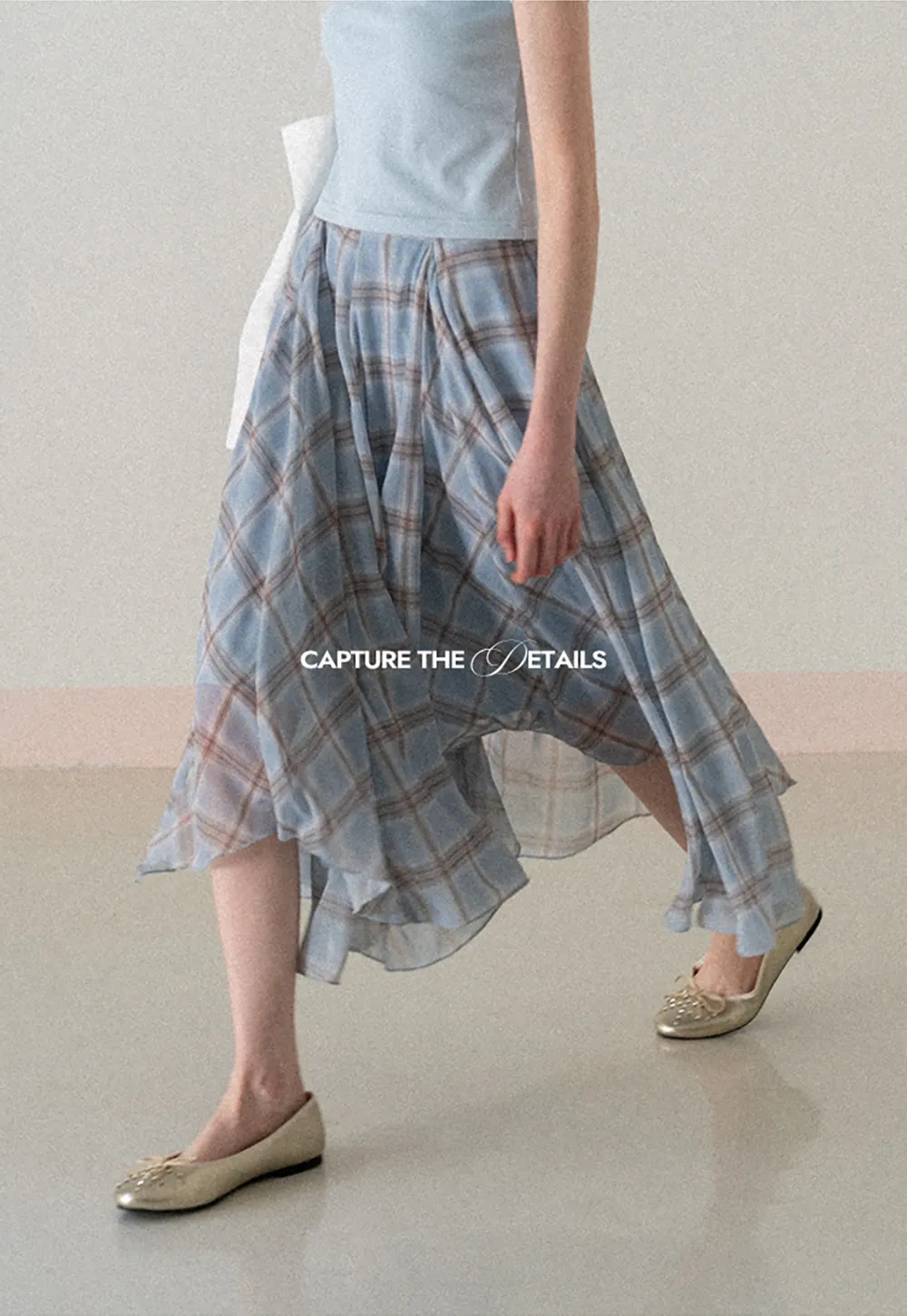 Pleated Plaid Midi Skirt with Asymmetrical Hem