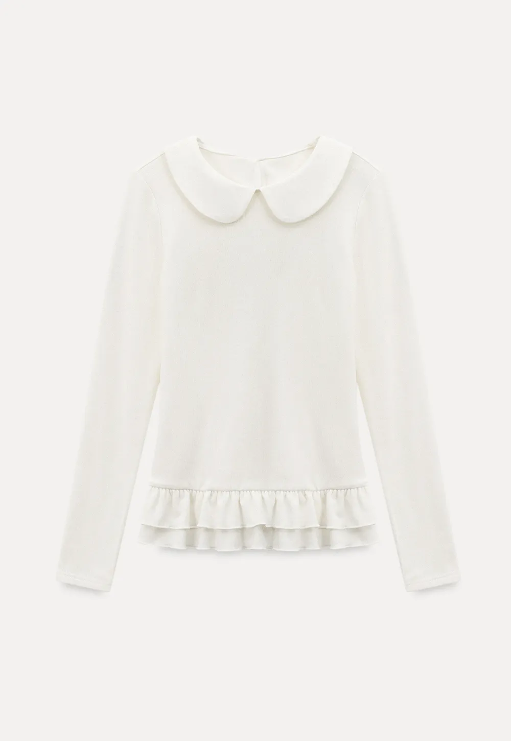 Elegant Long Sleeve Top with Ruffled Hem and Collar Design