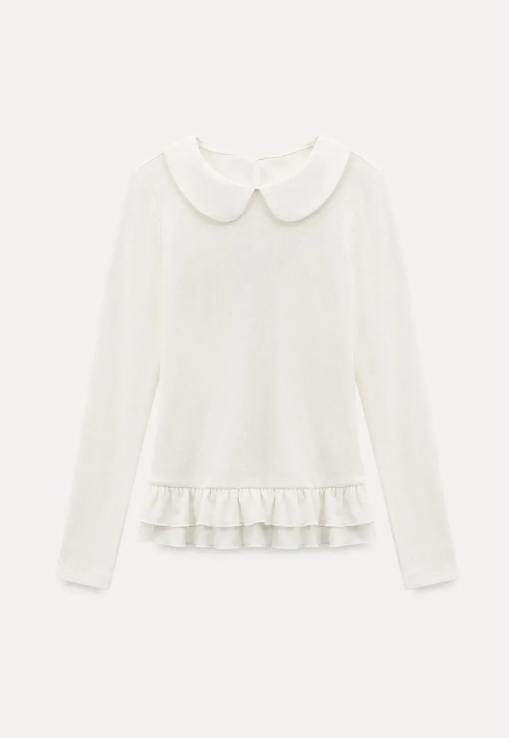 Elegant Long Sleeve Top with Ruffled Hem and Collar Design