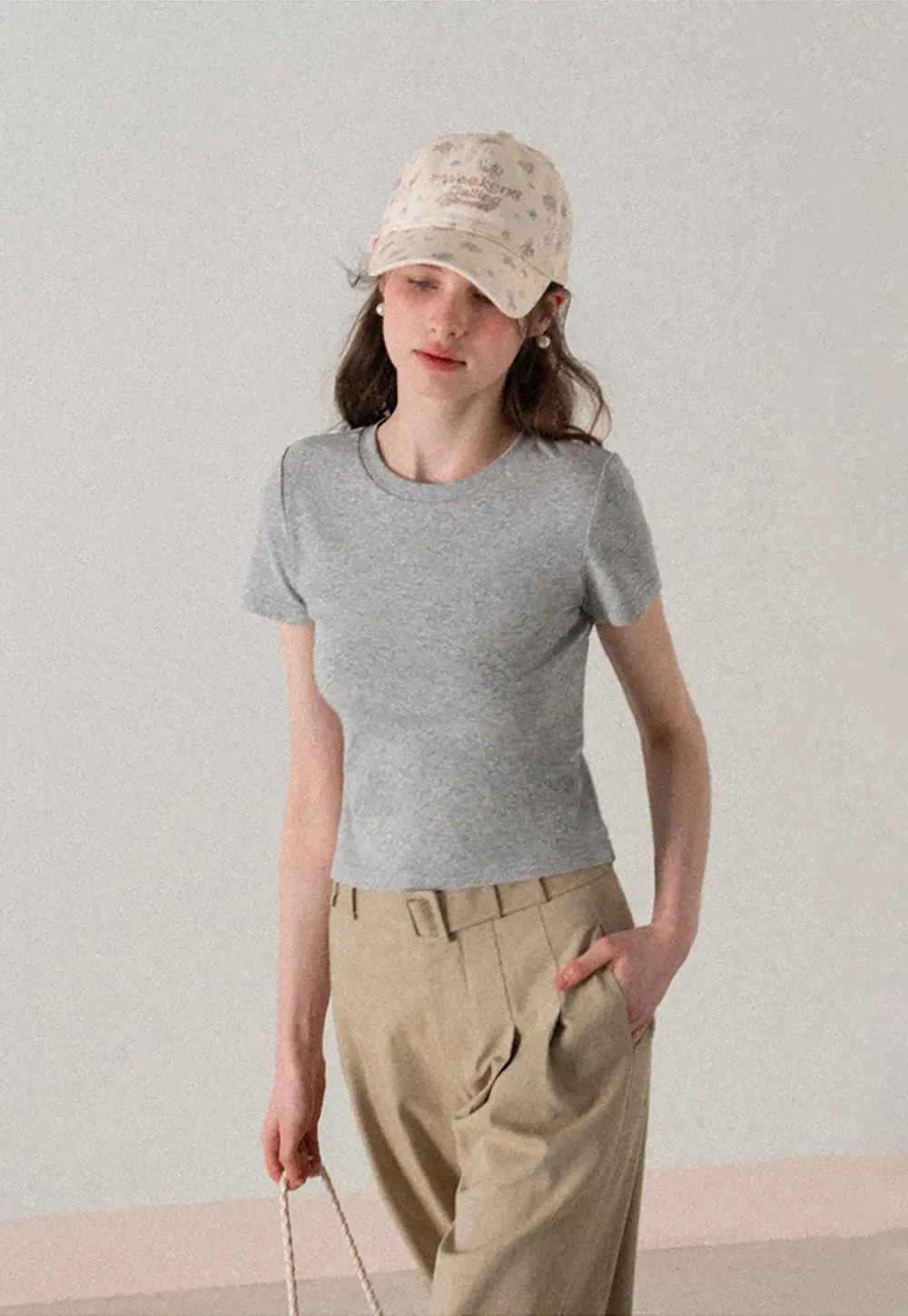 Short Sleeve Crew Neck T Shirt with Sheer Scarf Detail