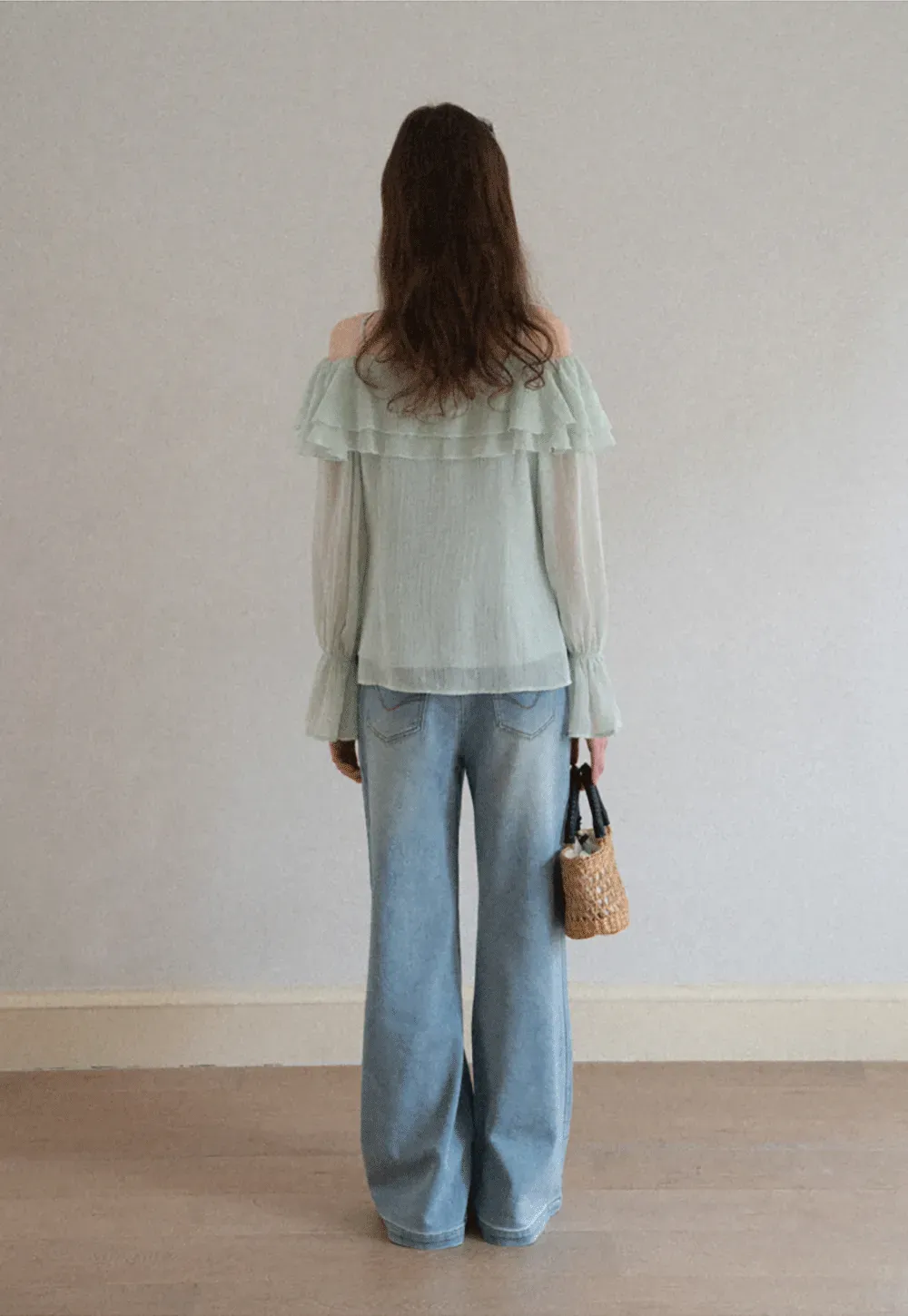 Off Shoulder Blouse with Ruffled Layers and Floral Embellishment