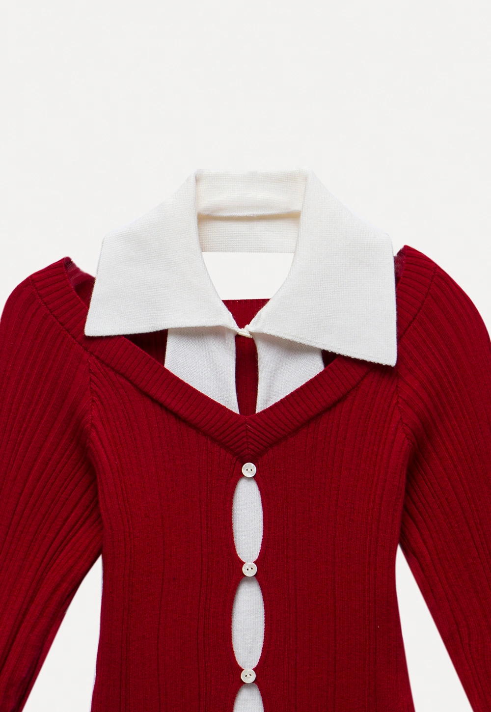 Womens Contrast Collar Cutout Knit Cardigan