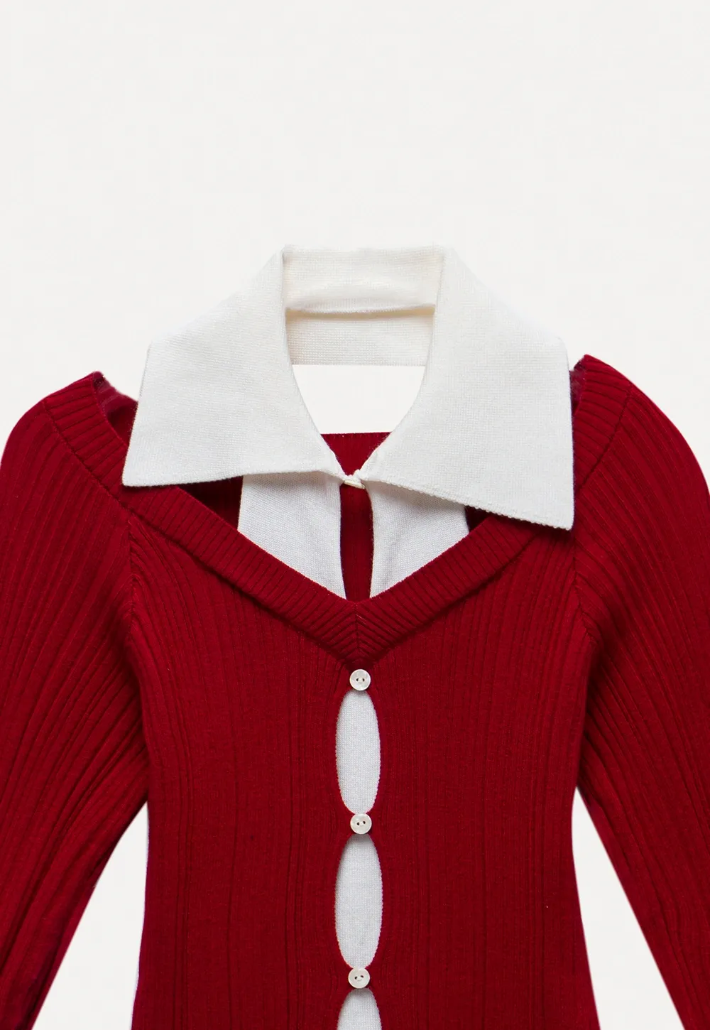 Womens Contrast Collar Cutout Knit Cardigan