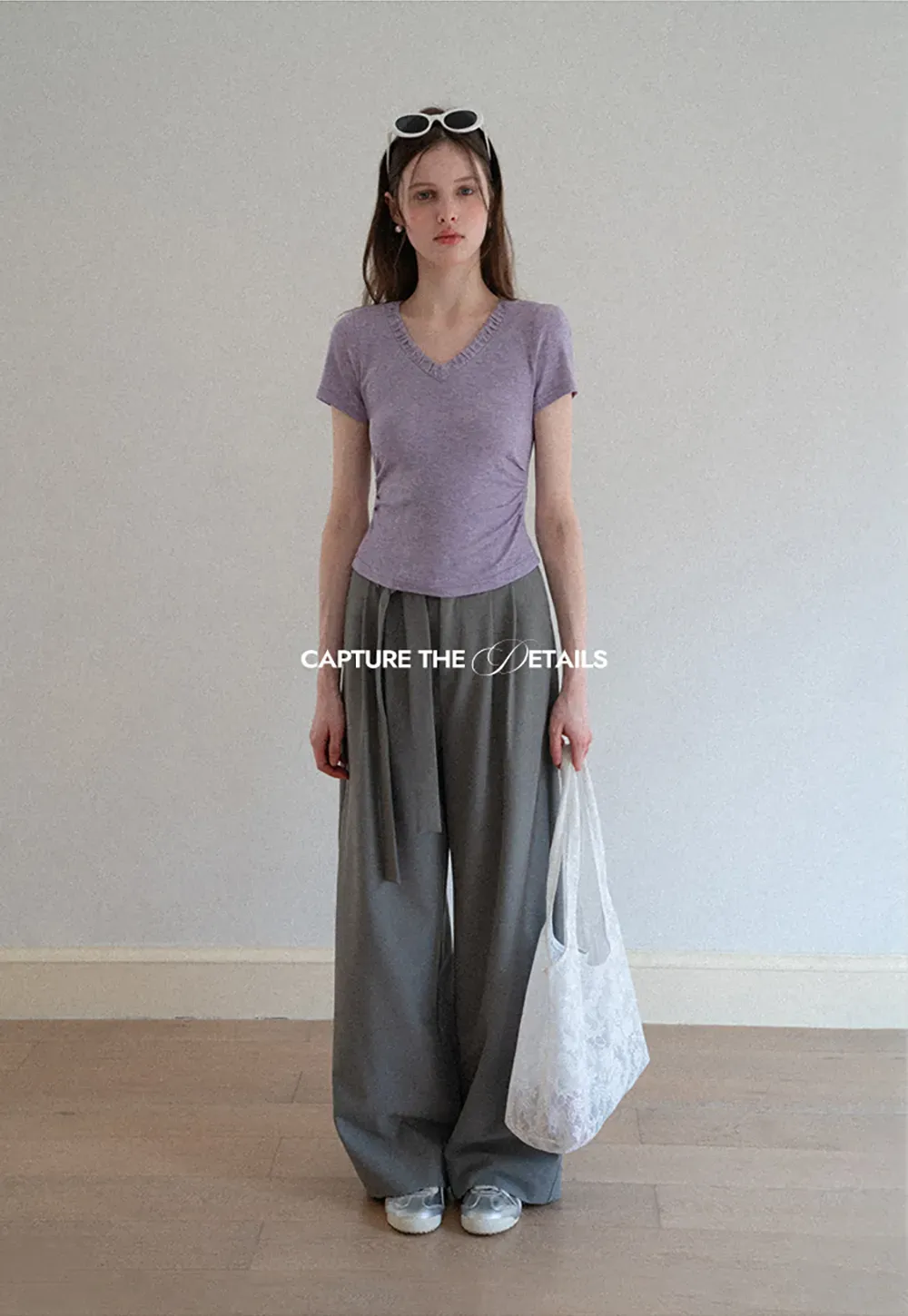 Wide leg casual pants with waist tie