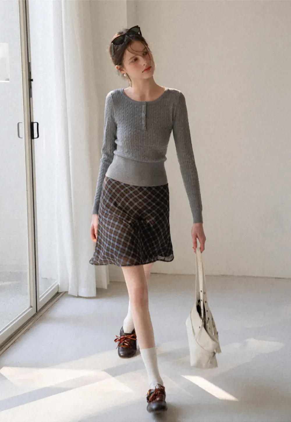 Plaid Skirt with Flowy Hem Design