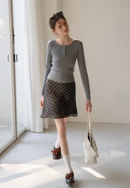 Plaid Skirt with Flowy Hem Design