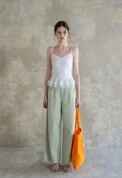 Lace Trimmed Peplum Tank Top with Thin Straps