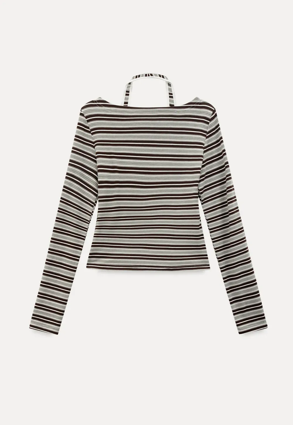 Long sleeve striped top with halter neck detail