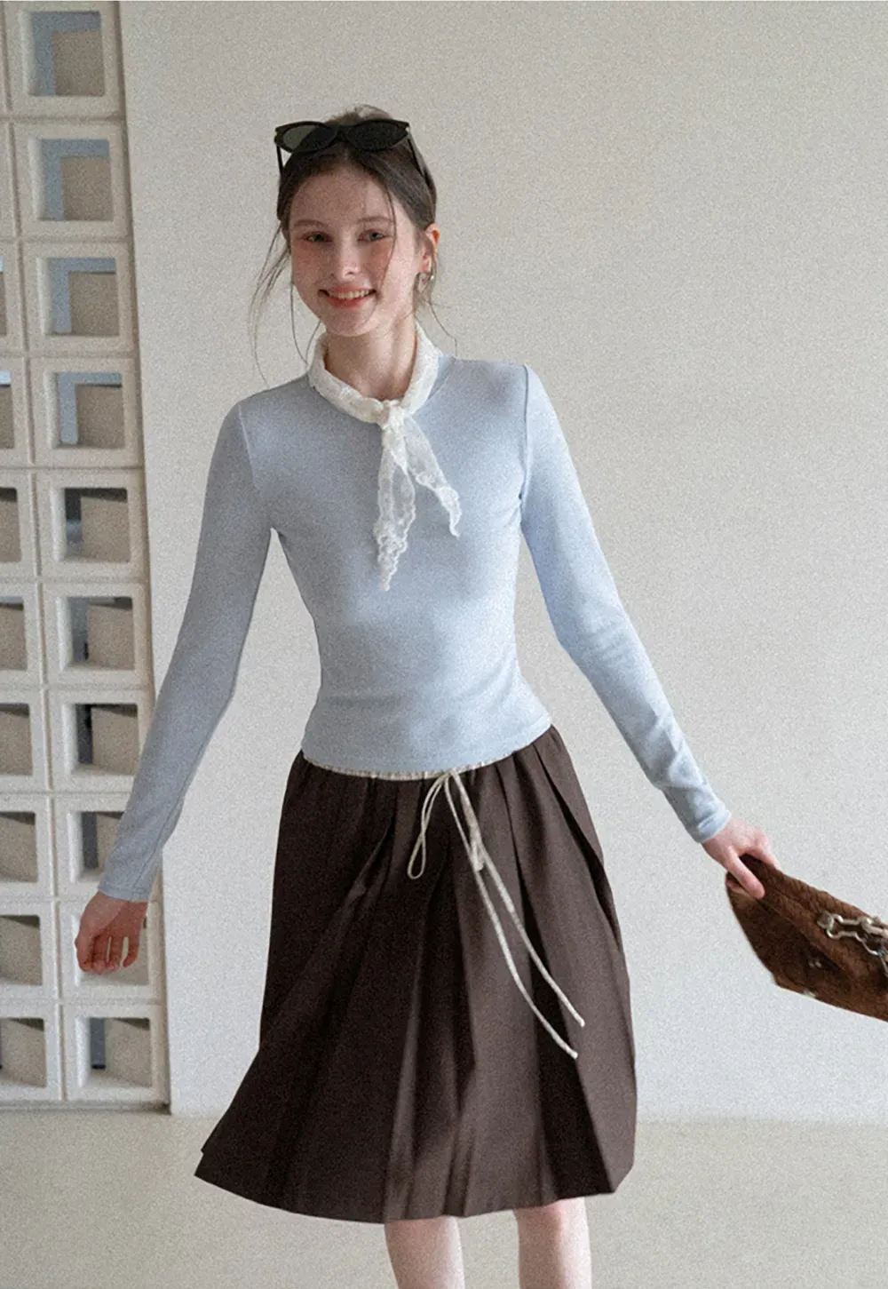 Elegant Long Sleeve Top with Neck Tie Detail