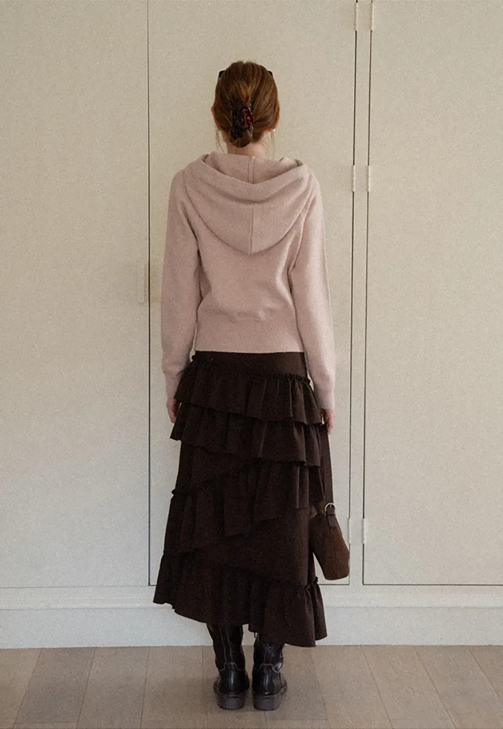 Pink Hooded Knit Sweater for Women Soft Warm Casual Top