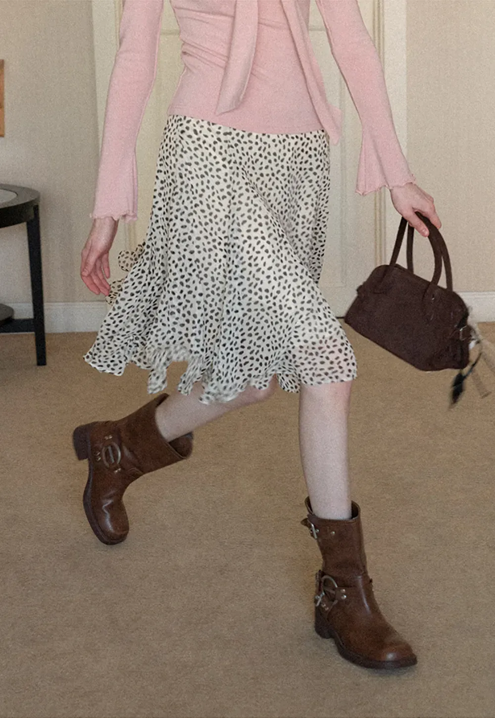 Flowing hem leopard print skirt with ruffle details