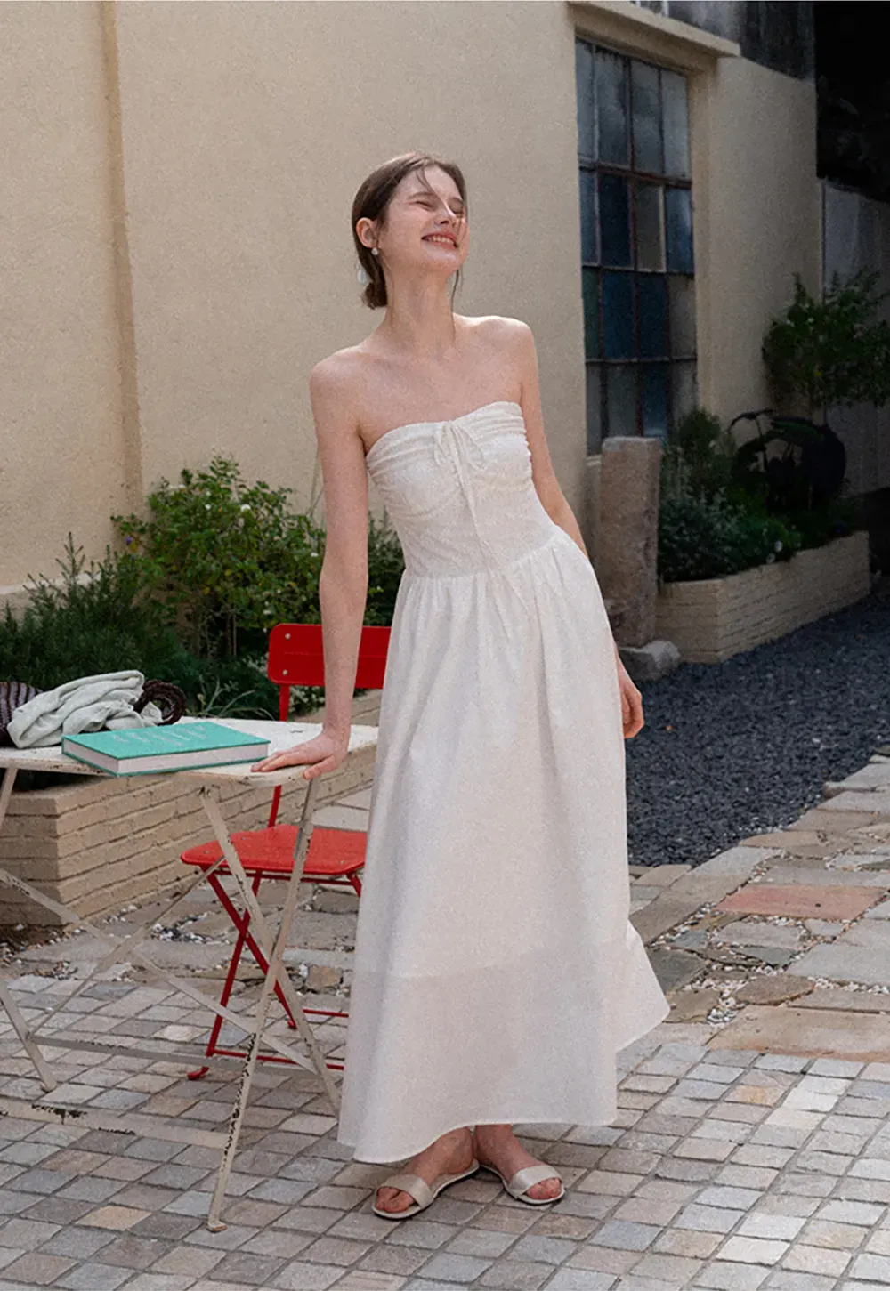 Strapless Maxi Dress with Front Bow Detail