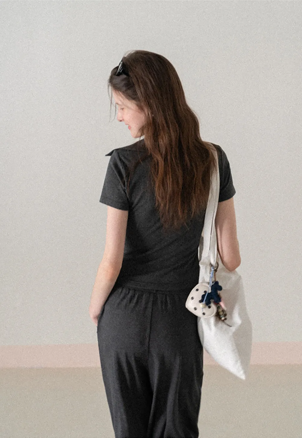 Polo shirt with buttons and wide leg casual pants