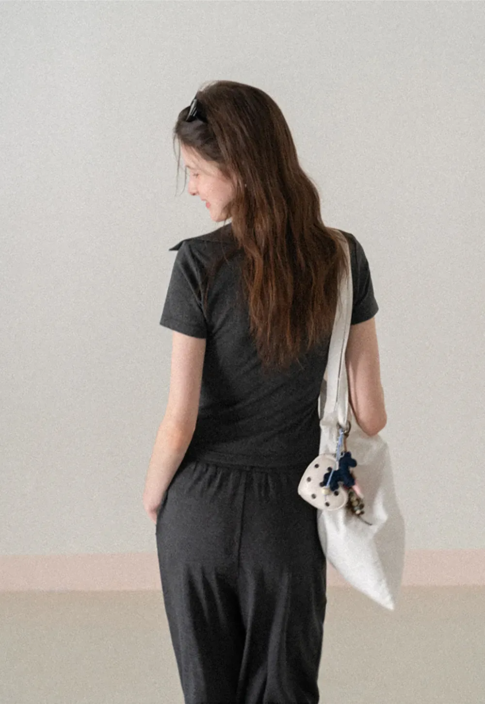 Polo shirt with buttons and wide leg casual pants