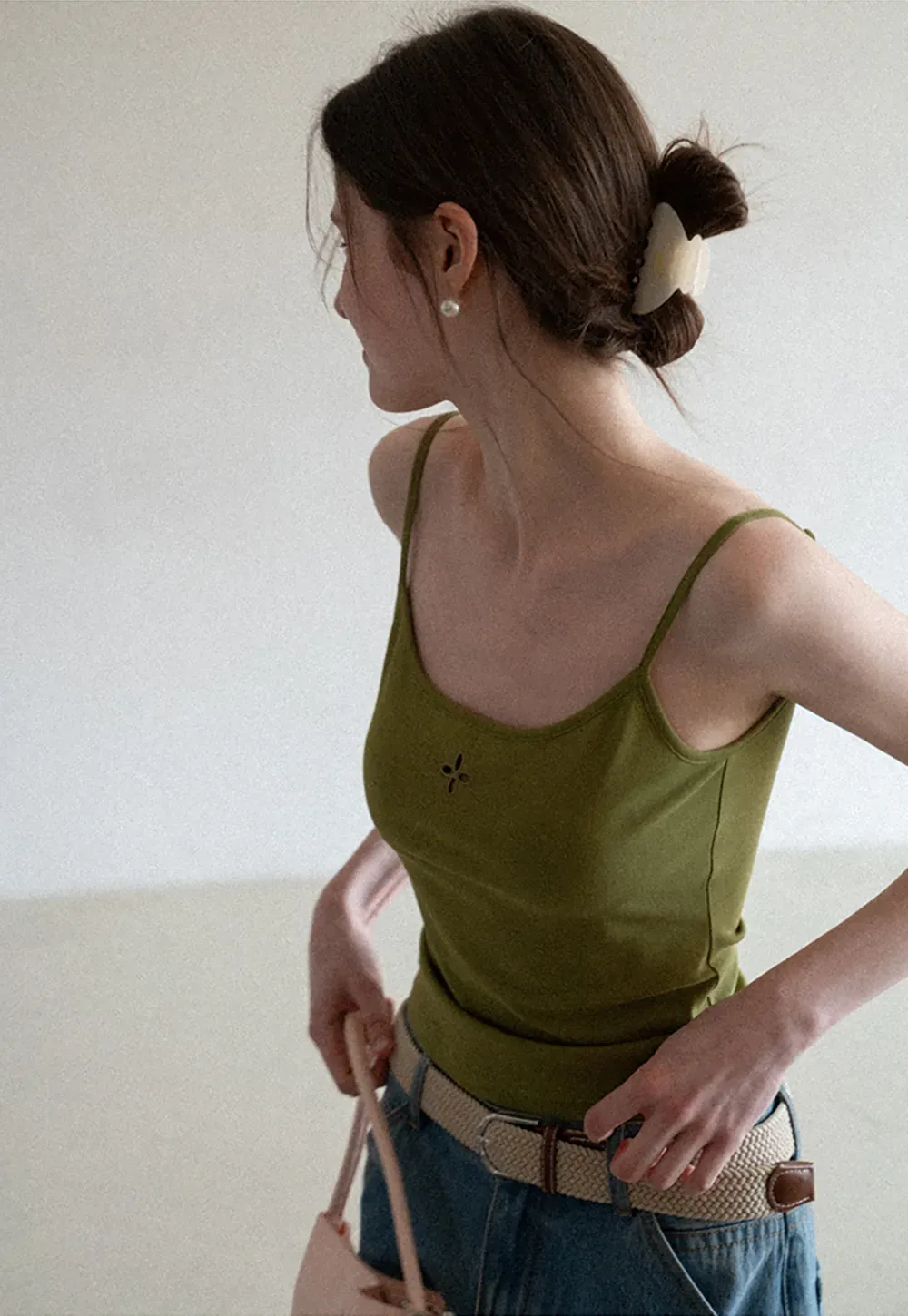 Gray tank top with small embroidered cross detail